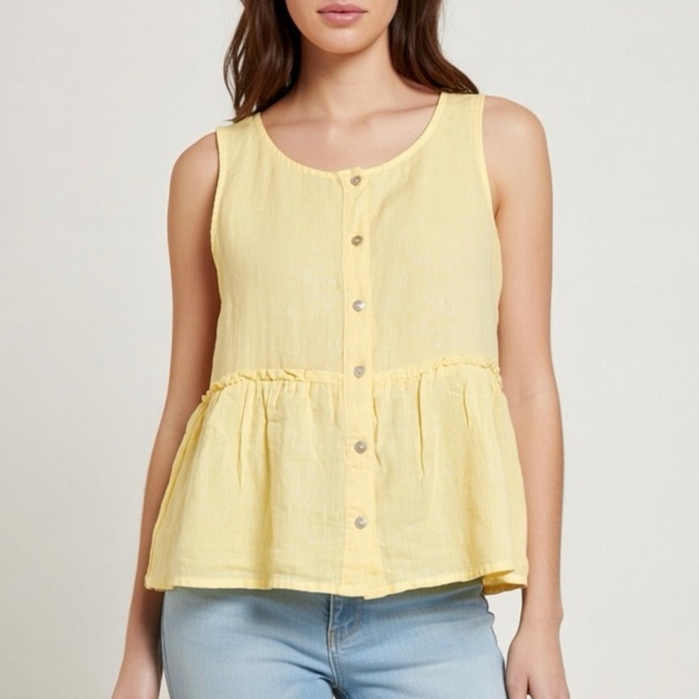 Isaac Mizrahi Yellow Linen Peplum Tank Top‎ D35